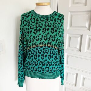 Amen Wardy Vintage 80s Animal Leopard Print Knit Sweater Green Gold Black